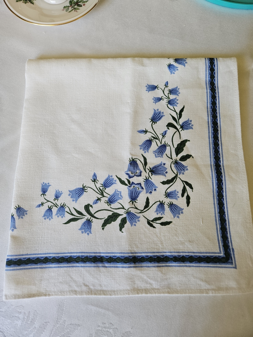 Swedish Blue Bell Floral 100% Linen Table Topper - Made In Sweden
